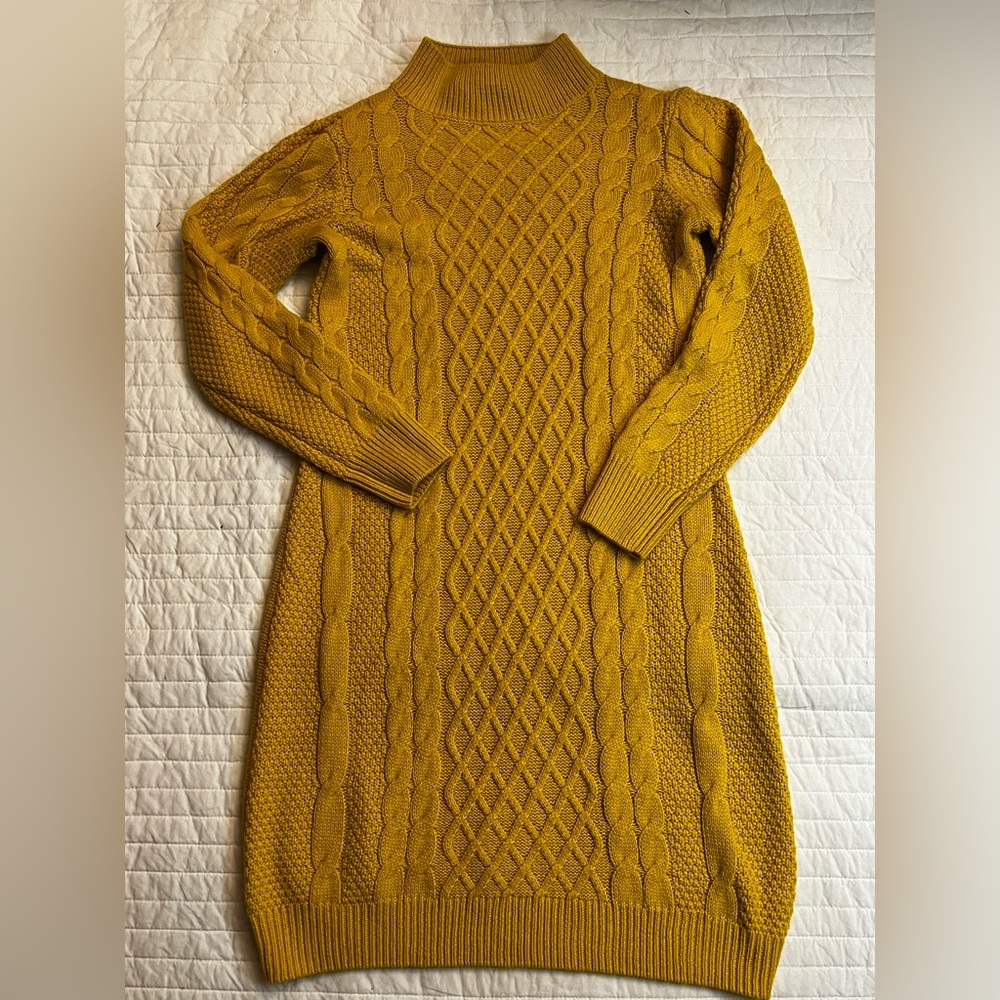 Nina Leonard mustard yellow cable knit sweater dress nwot